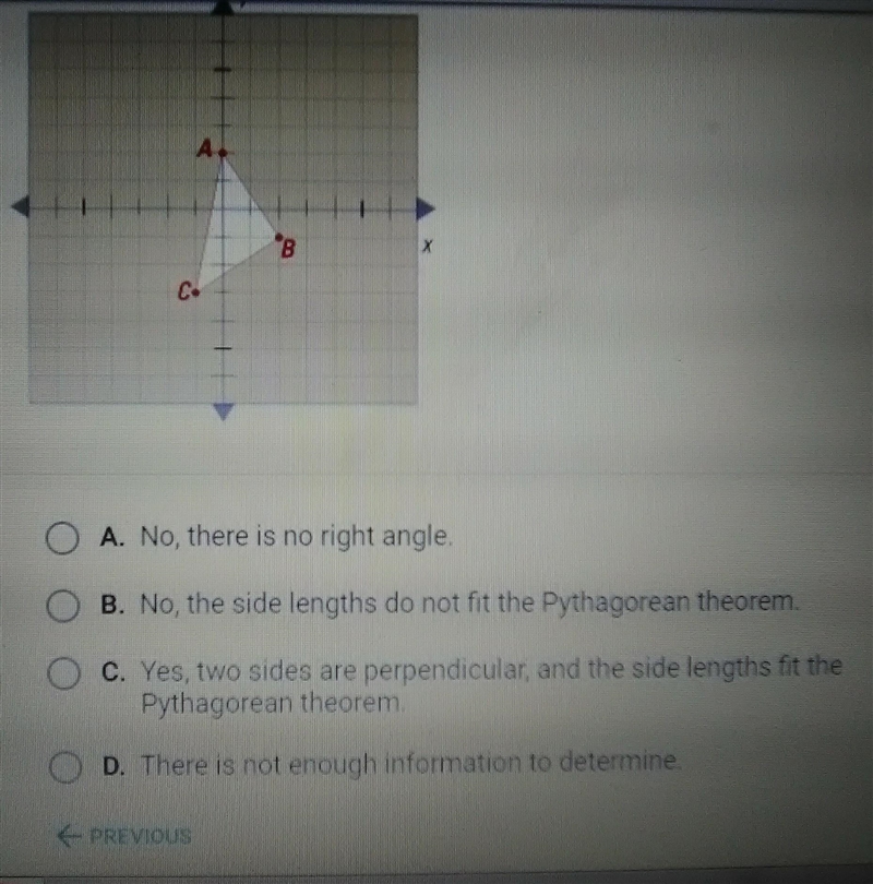 Is the following shape a right triangle? how do you know? ​-example-1