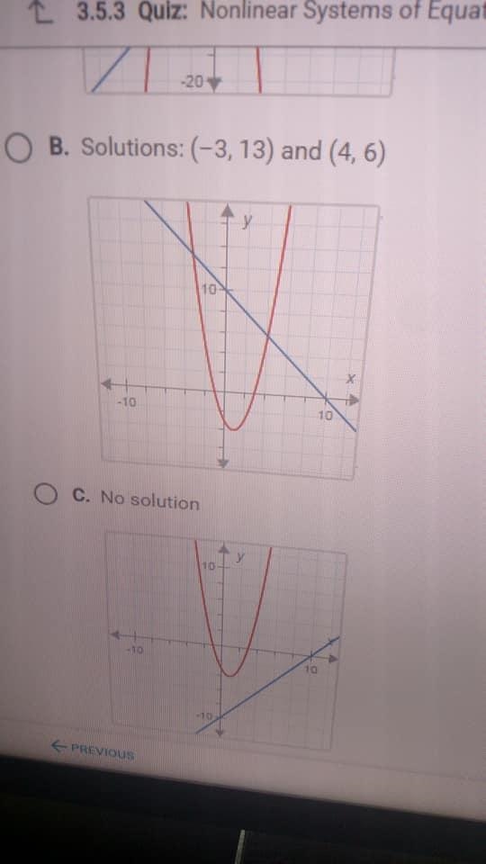 on a piece of paper, graph this system of equations. y = - x - 10 y = x^2 - 2x - 3 then-example-2