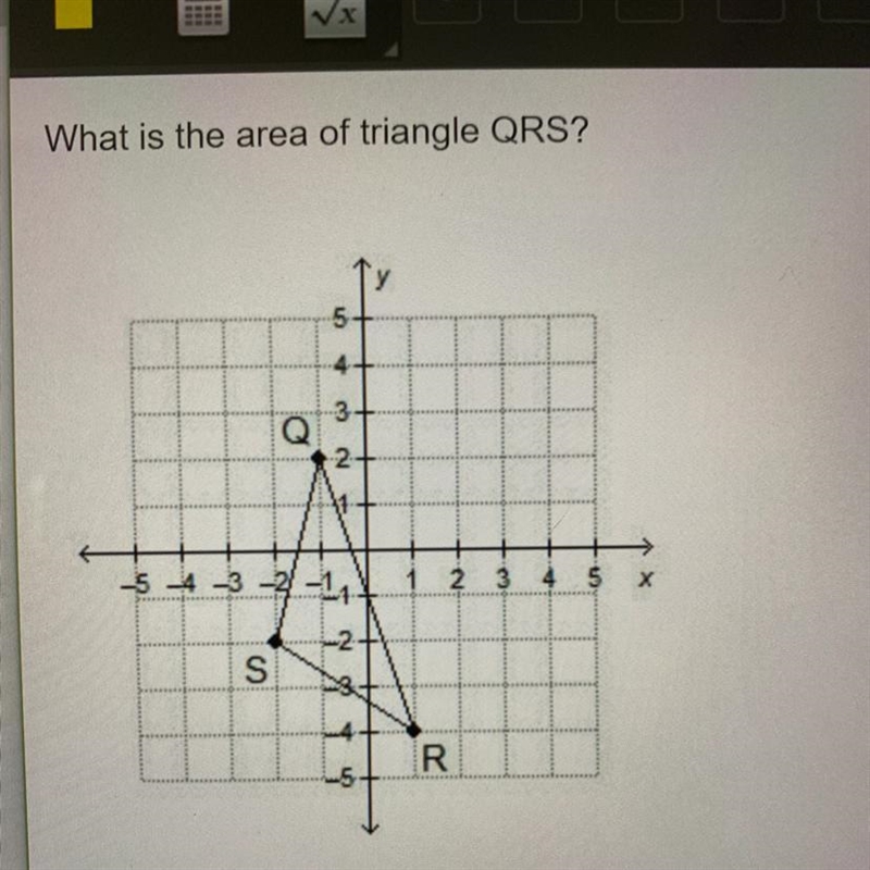 PLEASE BE QUICK!!! 15 POINTS!!! What is the area of the triangle QRS? _______ square-example-1