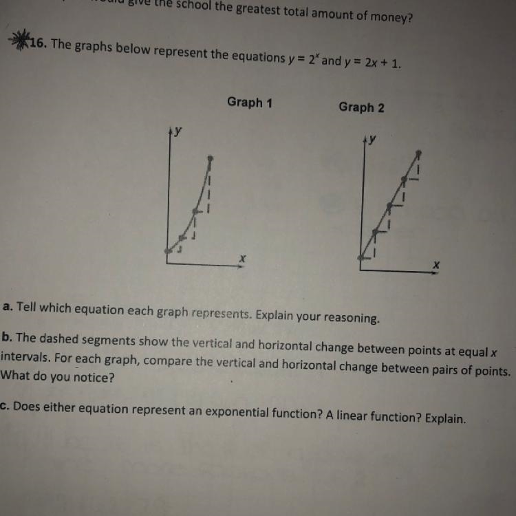 The graphs below represent the equations y = 2* and y = 2x + 1. Graph 1 Graph 2-example-1