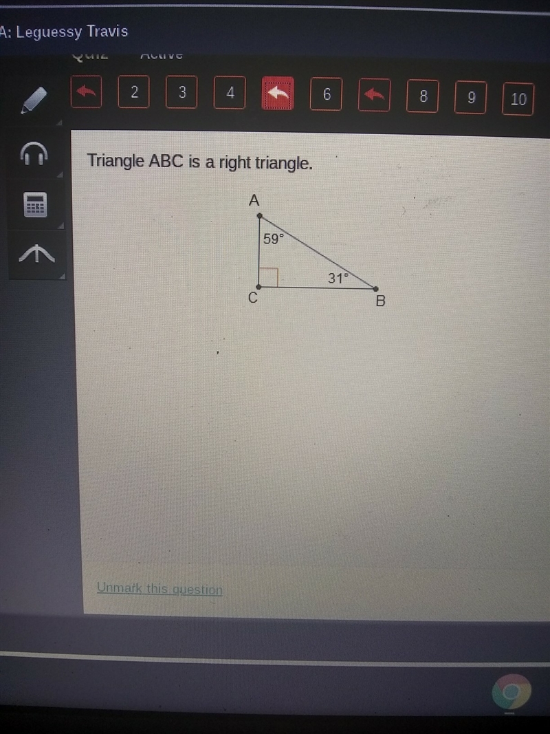 Triangle ABC is a right triangle what is the realationship between angles A and B-example-1