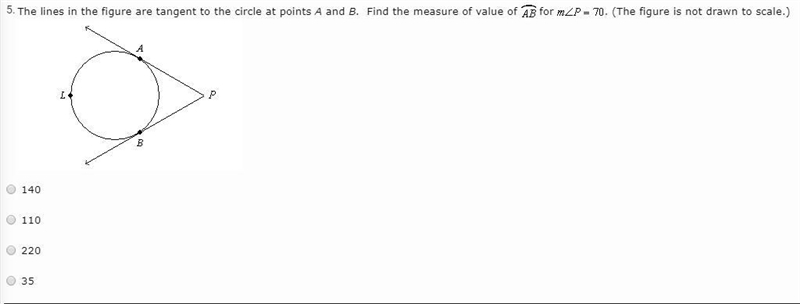 The lines in the figure are tangent to the circle at points A and B. Find the measure-example-1