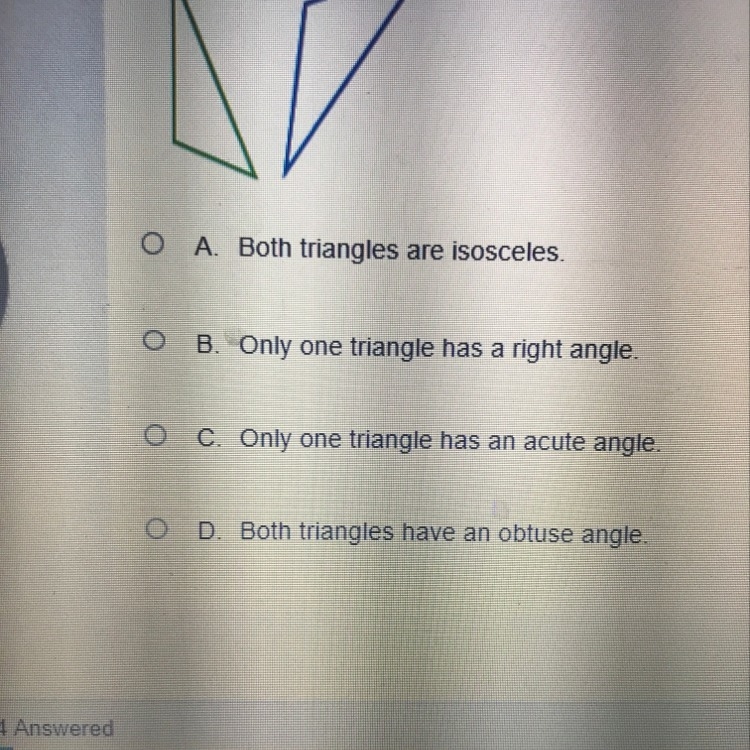 Alex drew the triangles shown. Which of the following correctly describe the triangles-example-1