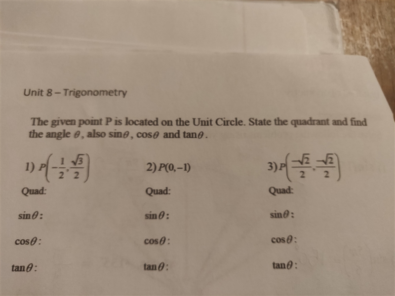 the given point p is located on the unit circle State the quadrant and find the angle-example-1