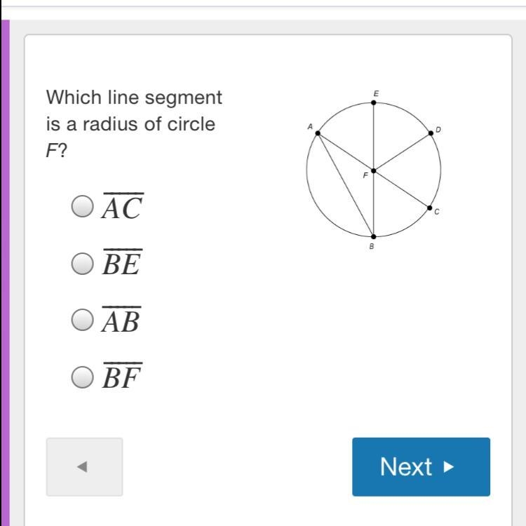 Which line segment is a redius of circle f-example-1