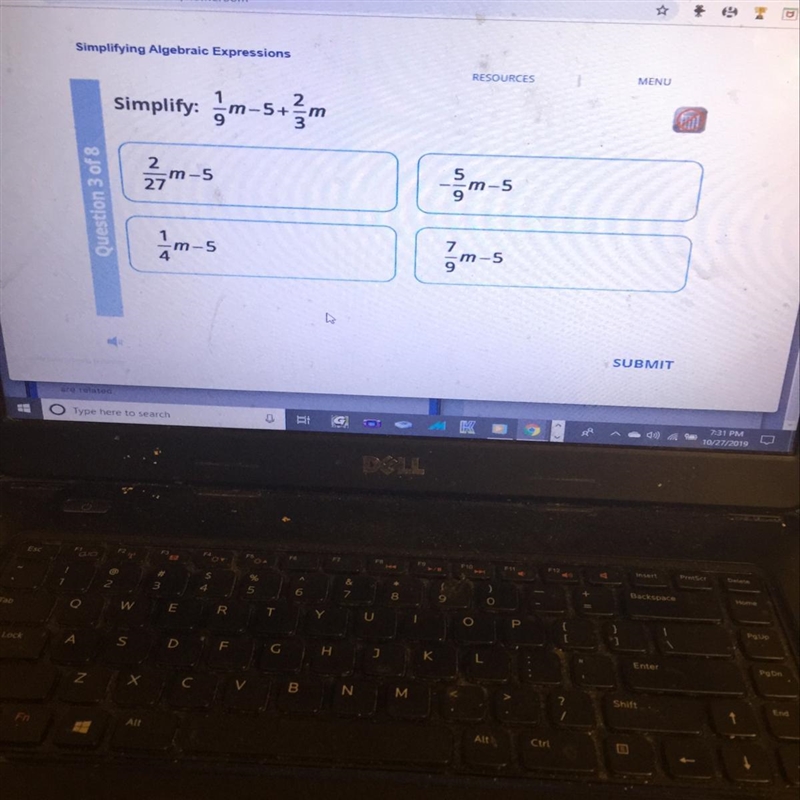 Simplify 1/9M -5+2/3M-example-1