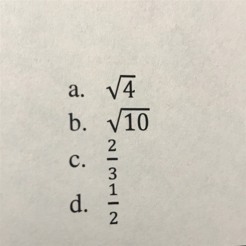 Which number is irrational?? Help..!-example-1