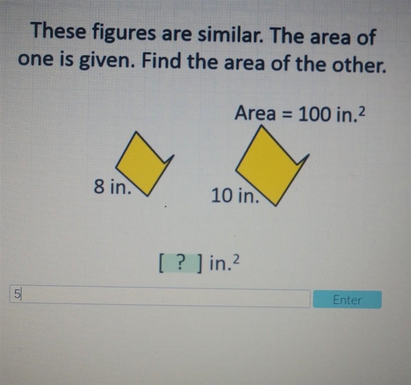 “These figures are similar. The area of one is given. Find the area of the other.” ​-example-1