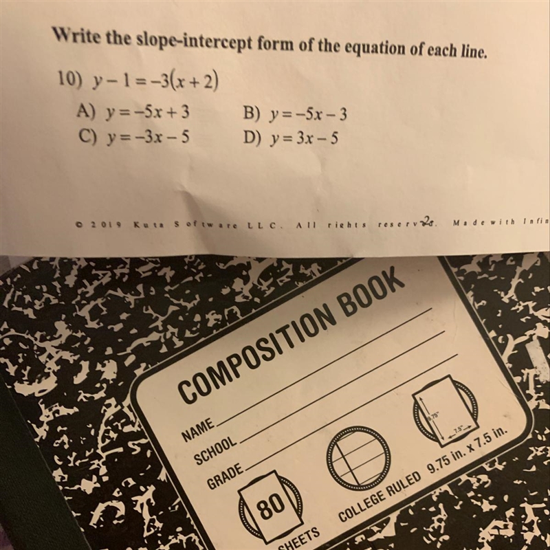 Write the slope-intercept form of the equation of each line. HELP-example-1