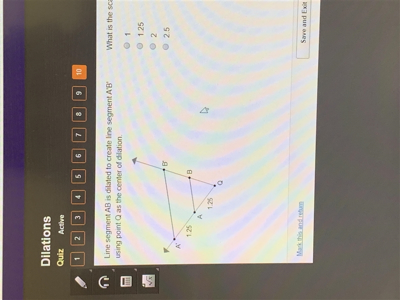 Line segment AB is dilated to create line segment A’B’ using point Q as the center-example-1