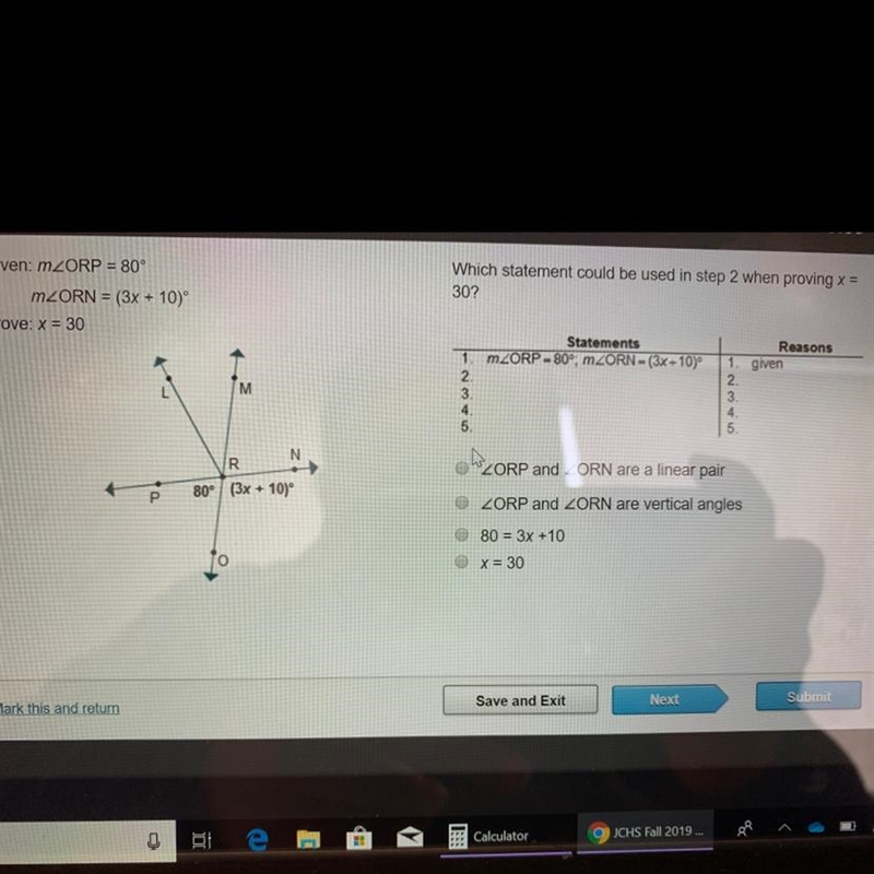 Which statment could be used in step 2 when proving x=30-example-1