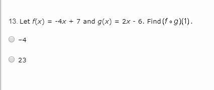 Let f(x) = -4x + 7 and g(x) = 2x - 6. Find (fog)(1).-example-1