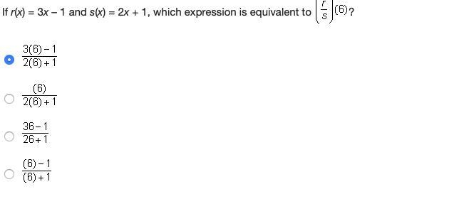 F r(x) = 3x – 1 and s(x) = 2x + 1, which expression is equivalent to ?-example-1