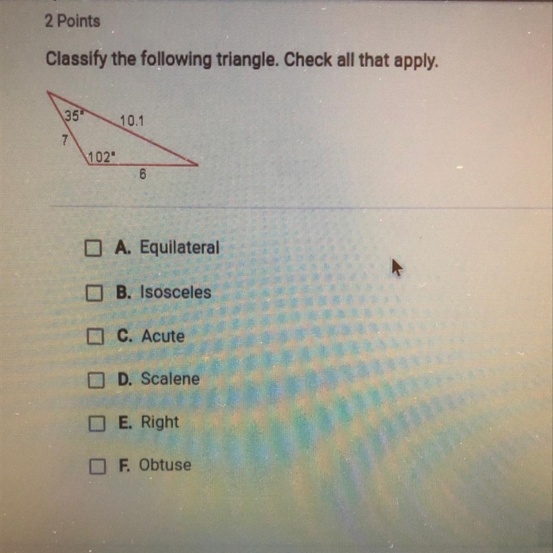 Classify the following triangle. Check ALL that APPLY-example-1