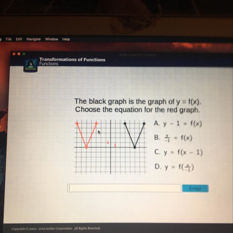 The black graph is the graph of y=f(x). Choose the equation for the red graph. Please-example-1