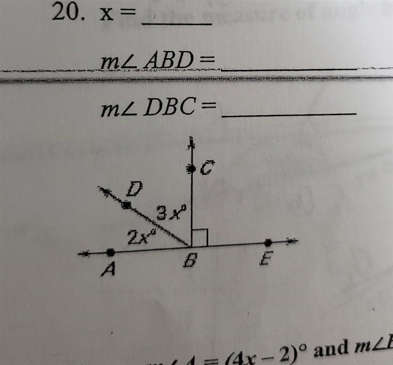 20. x= ML ABD = m2 DBC = ​-example-1