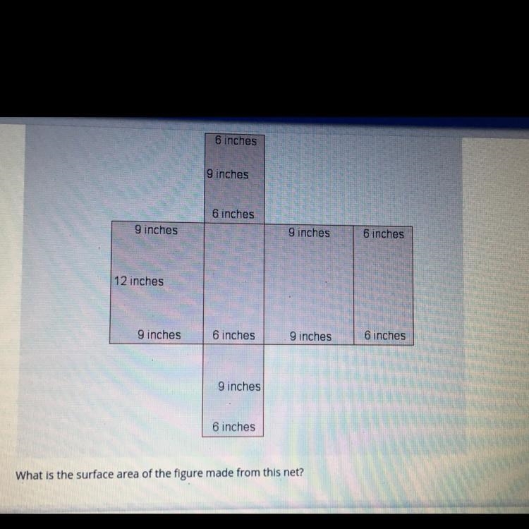 Would the answer be: A. 1,296 square inches B. 648 square inches C. 468 square inches-example-1