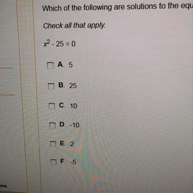 Which of the following are solutions to the equation below?-example-1