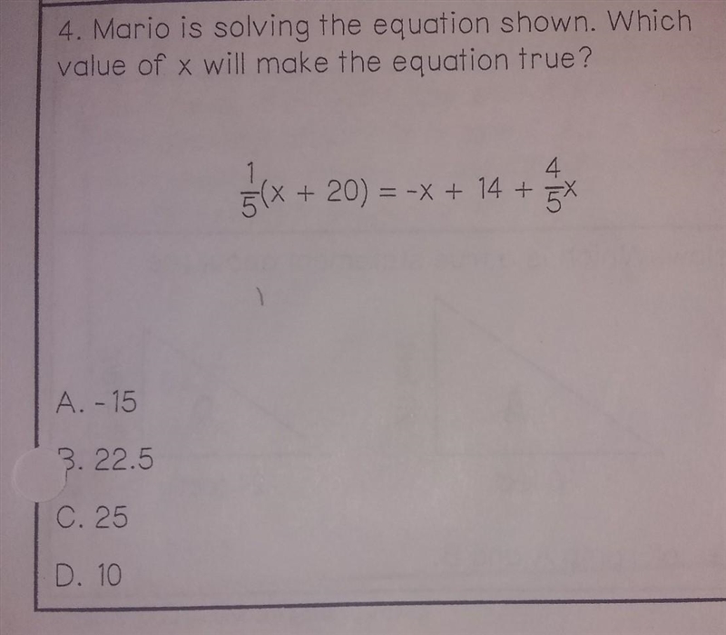 Mario Mario solving the equation shown which value of x will make the equation true-example-1