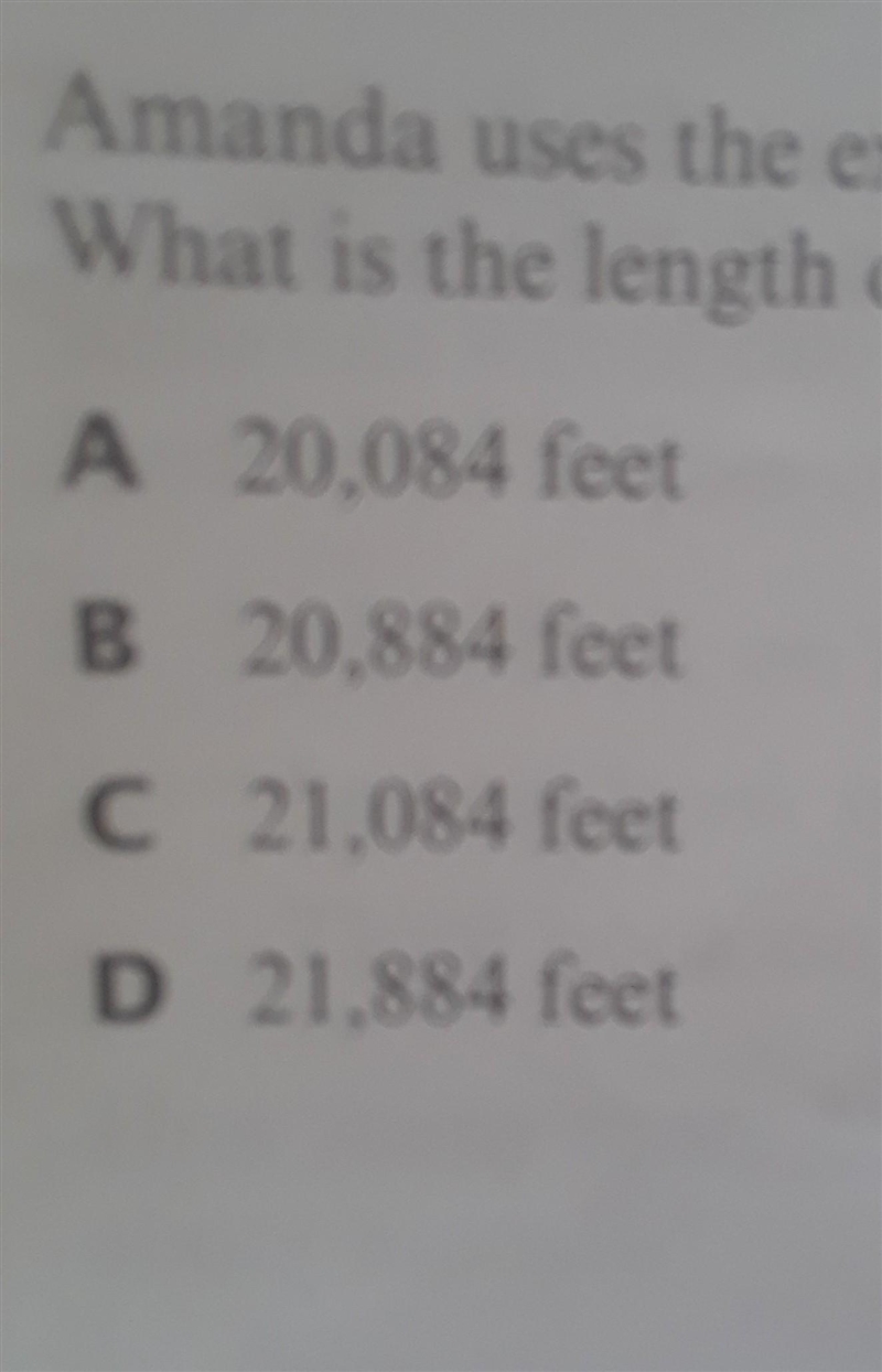 Amanda uses the expression 5, 271 × 4 to measure the length, in feet, of a fence around-example-1