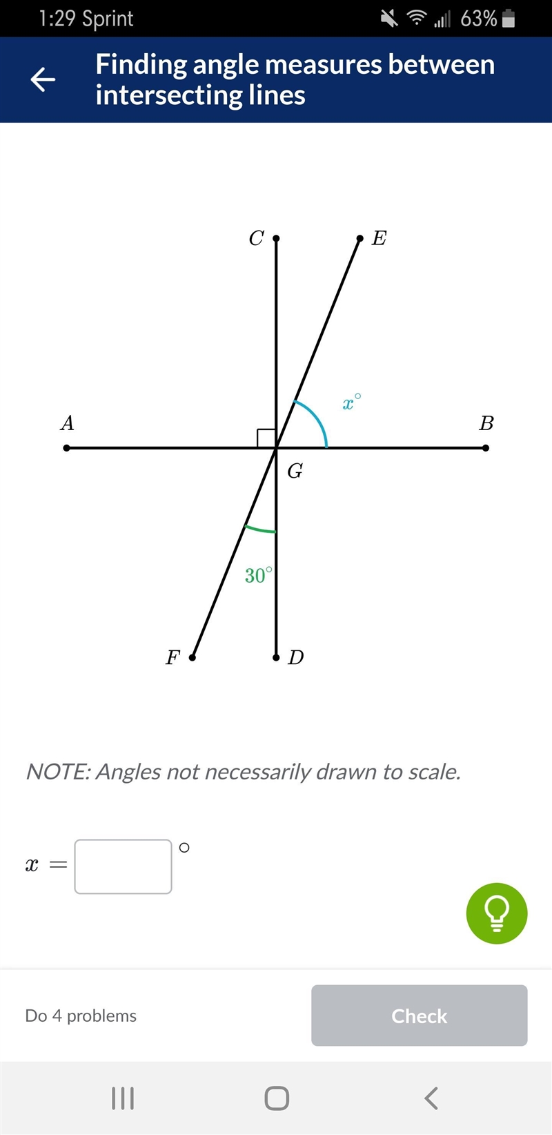 Finding angle measures between intersecting lines-example-1