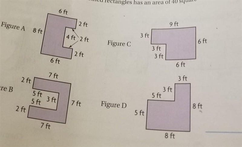 Which of the combined rectangles has an area of 40 square​-example-1