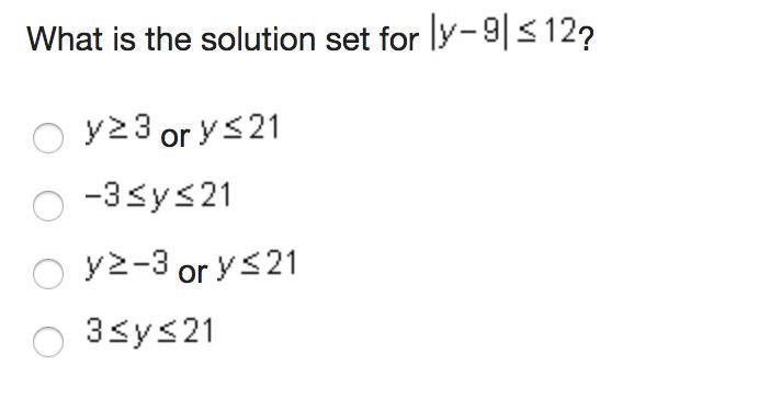 Which number line shows the solution set for |y-9| <12-example-1