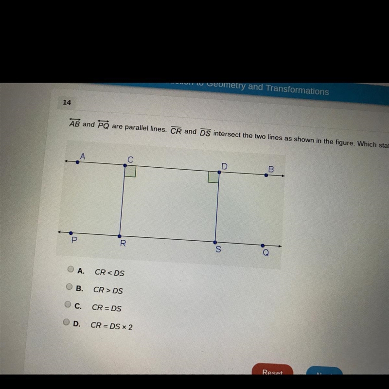 AB and PQ are parallel lines. CR and DS intersect the two lines as shown in the figure-example-1