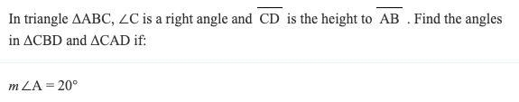 In triangle ΔABC, ∠C is a right angle and segment CD is the height to segment AB . Find-example-1