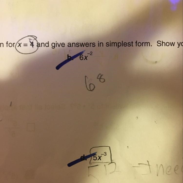 Evaluate each expression for x = 4 and give answers in simplest form. Show your work-example-1