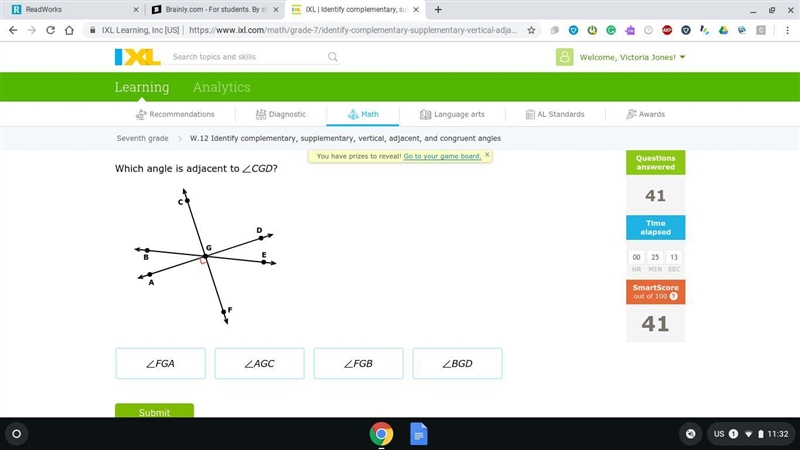 Which angle is adjacent to CGD?-example-1