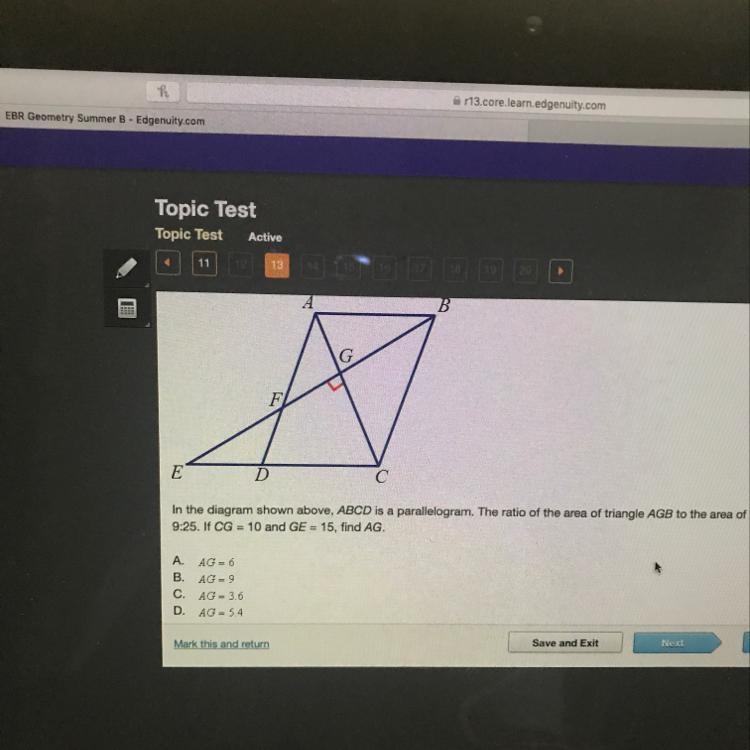 In the diagram shown above, ABCD is a parallelogram. The ratio of the area of triangle-example-1