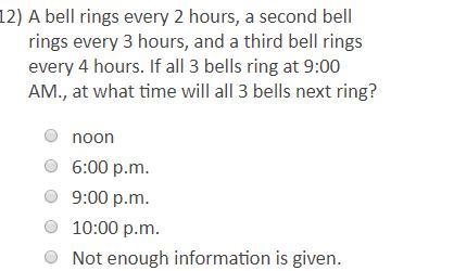 a bell rings every 2 hours, a second bell rings every 3 hours, and a third bell rings-example-1