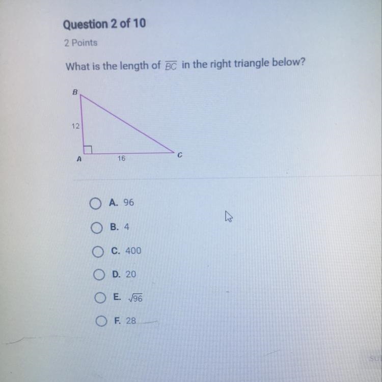 What is the length of BC in the tight triangle below ?-example-1