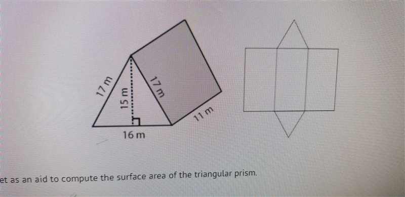 Use the net as an aid to compute the surface area of the triangular prism. A) 550m-example-1