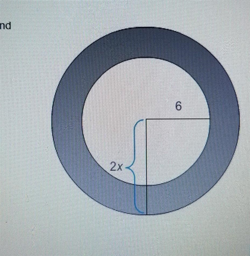 In the diagram, the radius of the outer circle is 2x cm and the radius of the inside-example-1