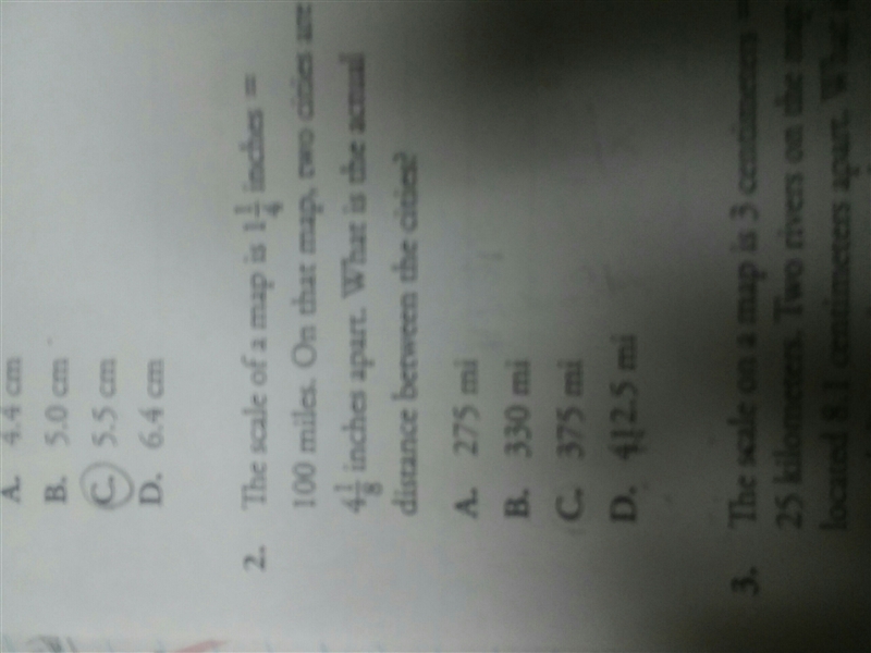 the scale of a map is 1 1/4 inches =100 miles. on that map two cities are 4 1/8 inches-example-1