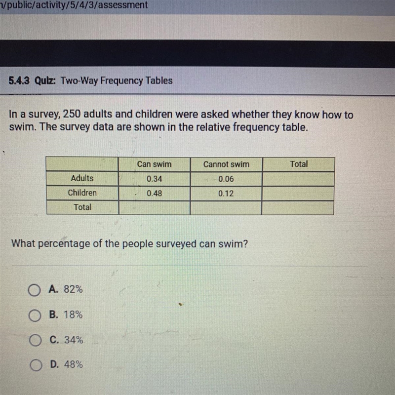 What percentage of people surveyed can swim?-example-1