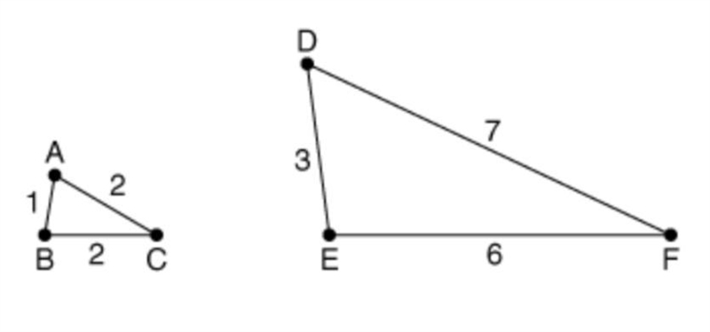 Which proportions show that the triangles are not similar?-example-1