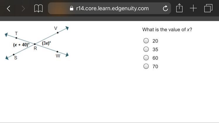 What is the value of x? 20 35 60 70-example-1