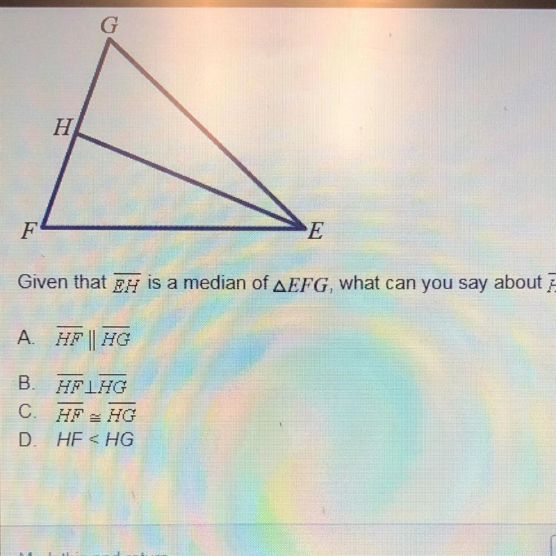 Given that EH is a median of EFG what can you say about HF and HG-example-1