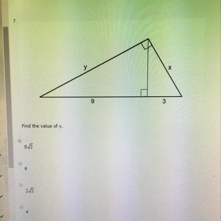 Find the value of y A)6/3 B)6 C)2/3 D)4-example-1