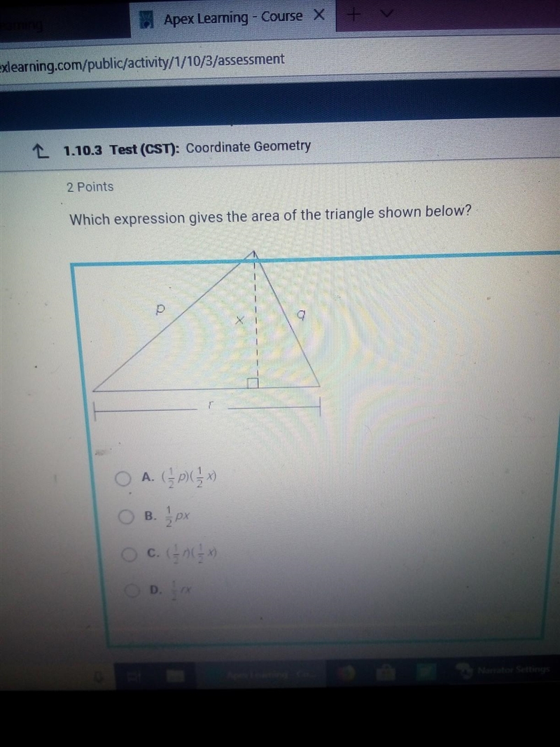 What expression gives the area​-example-1