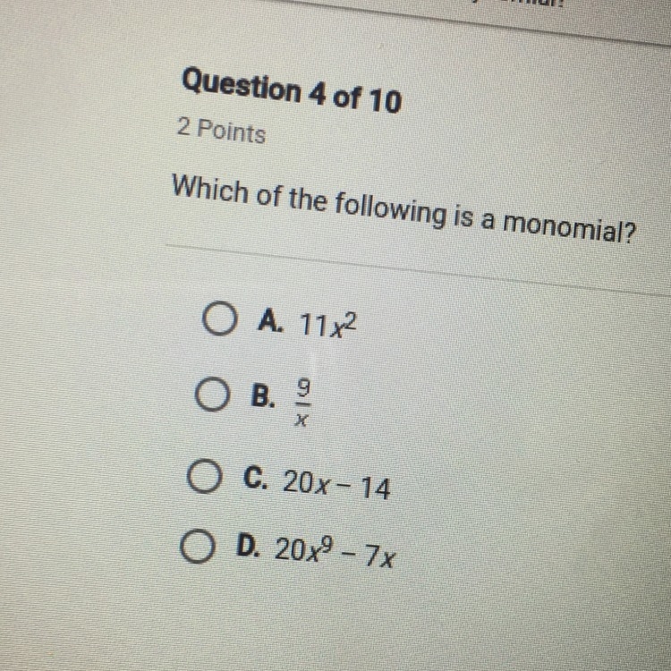 Which of the following is a monomial-example-1