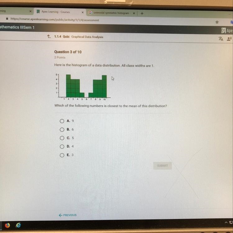 Which of the following numbers is closest to the mean of this distribution-example-1