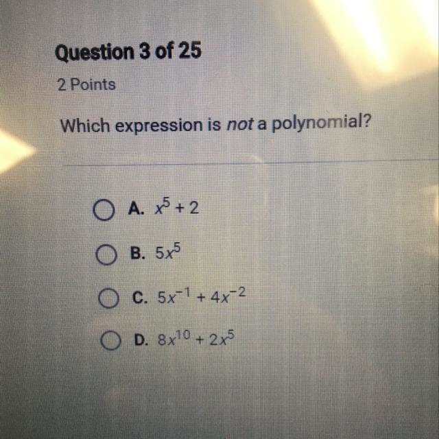 Which expression is not a polynomial?-example-1