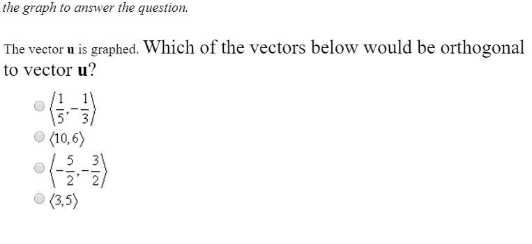 The vector u is graphed. which of the vectors below would be orthogonal to vector-example-2