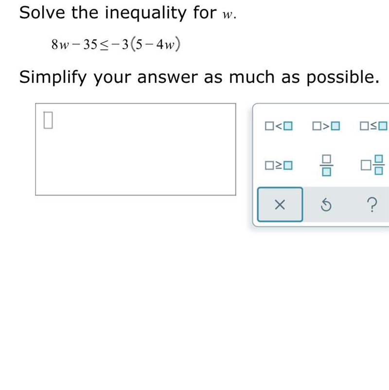 Solve the inequality for w-example-1