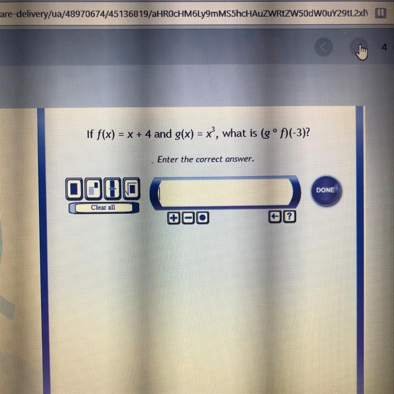 If f(x) = x+4 and g(x) =x^3, what is (g•f)(-3)-example-1