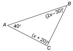 What is the measure of angle B in the triangle?-example-1